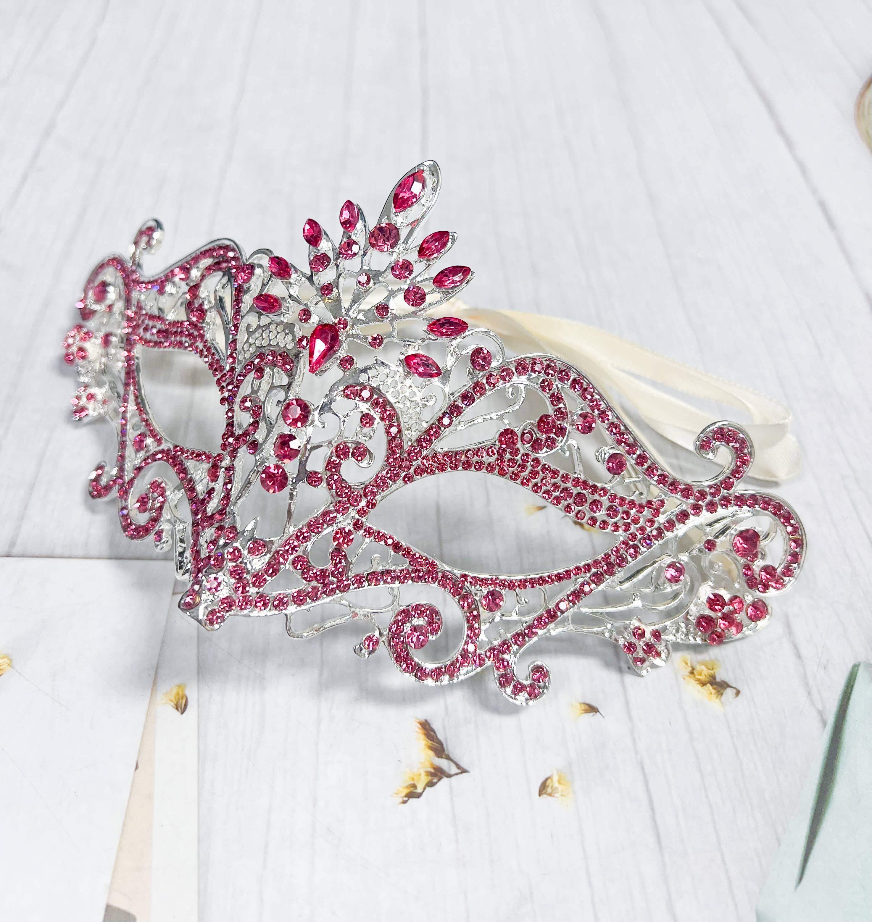 Happy Dream Gifts – Großhandel Kostüm – Damen – Rosa Maskenmaske, silberne Ballmaske, Maskenballmaske2