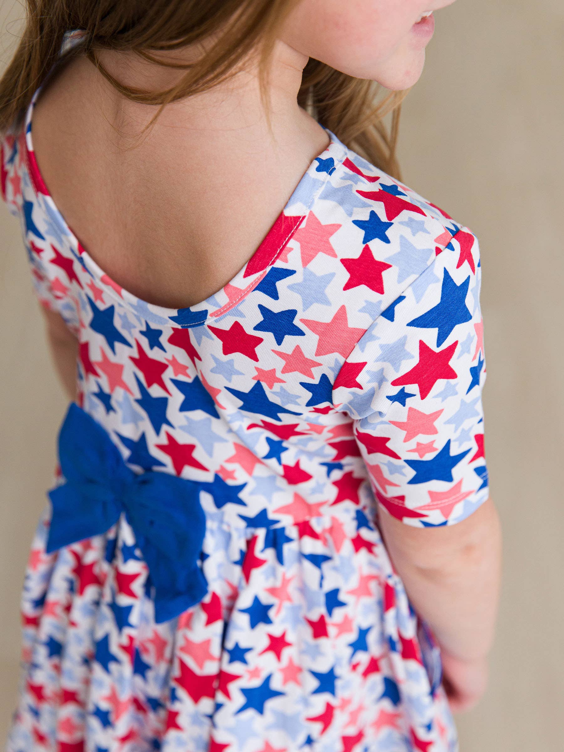 RuffleButts + RuggedButts - Wholesale Dress - Kids - Girls Star-Spangled Short Sleeve Knit Twirl Dress5
