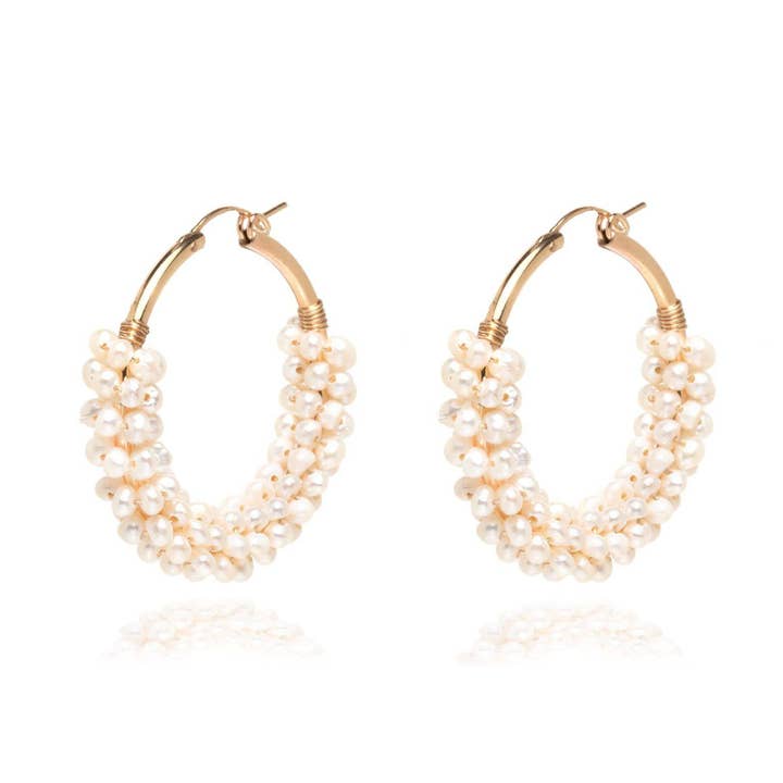 Polynesia Pearl 14k Gold Beaded Hoop Earrings for wholesale by Ella Palm