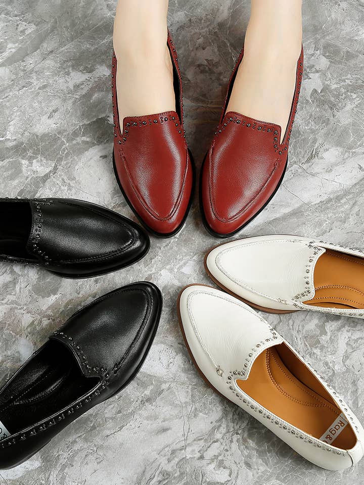 Wolferton Delicate Stud Detail Leather Loafers for wholesale by Rag Company