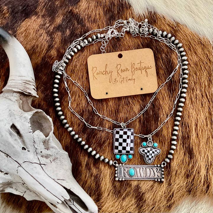 Ranchy Roan Boutique – wholesale Pendant/charm necklace – Western Rectangular Checker Turquoise Necklace