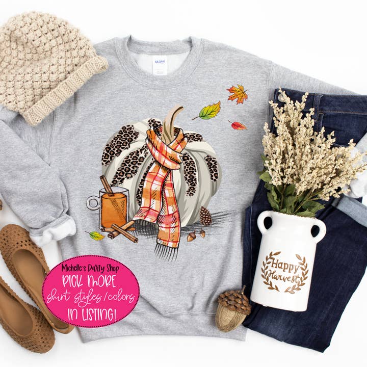 Sudaderas y camisetas de leopardo otoñal con calabazas para venta al por mayor de Trendy Chic Apparel LLC