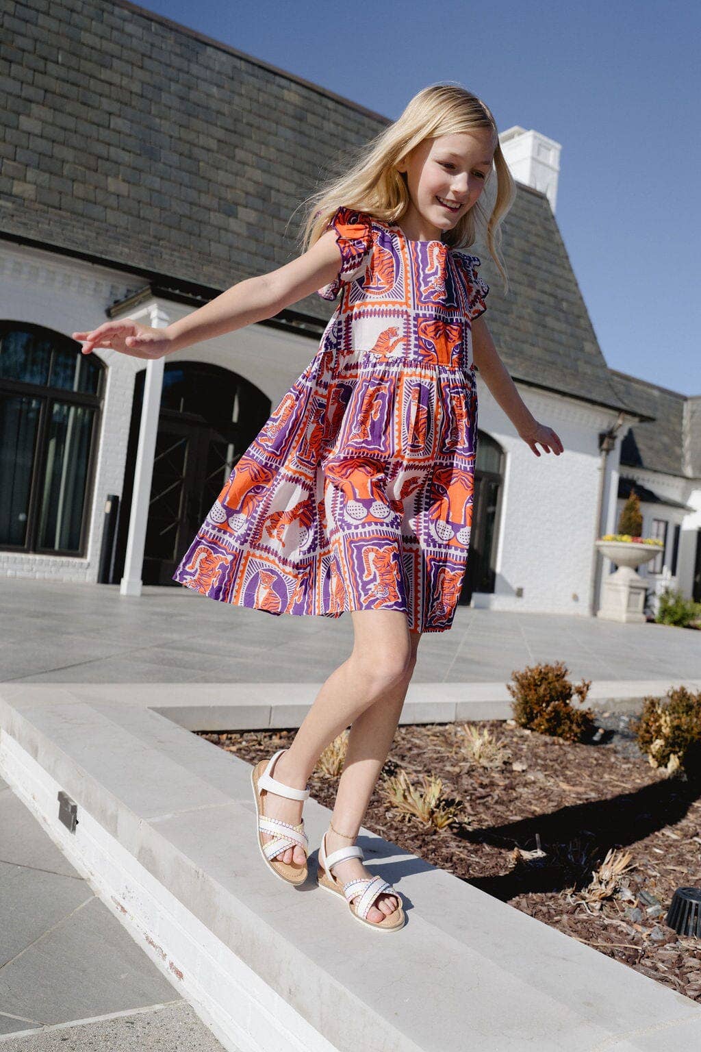 Briton Court - Wholesale Dress - Kids - Girls Maya Tiger Game Day Dress | Orange & Purple1