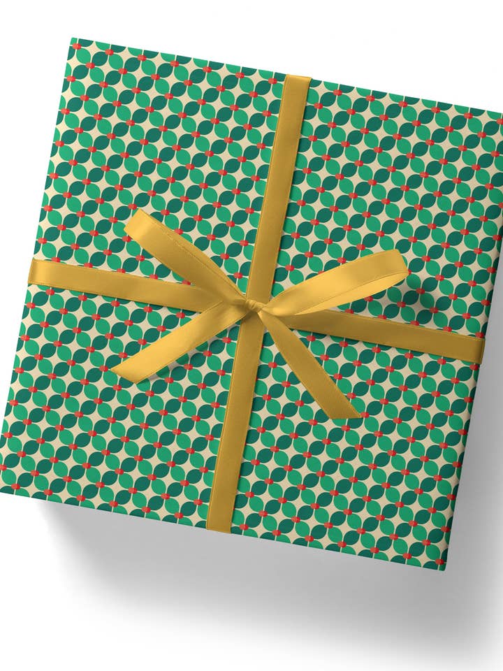 Retro Holly Christmas Gift Wrap - Flat Sheet for wholesale by Sweary Card Lady