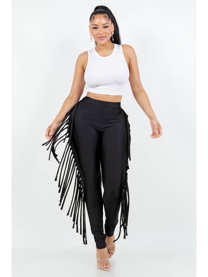 Uptown Apparel - Wholesale Pants - Women's - B11375 ICE SCUBA PANTS WITH SIDE FRINGE5