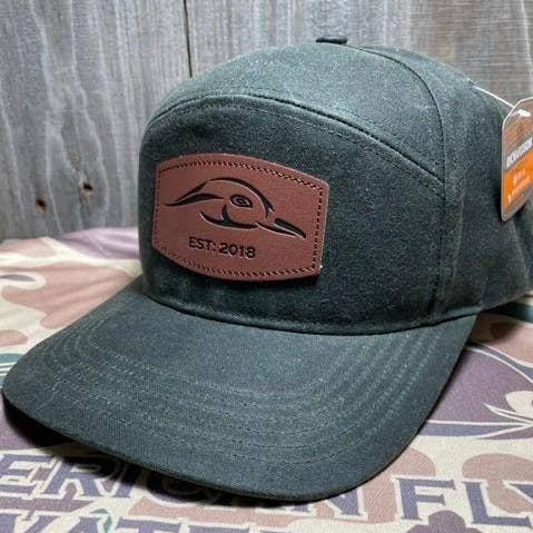 Leather Patch Dark Olive Waxed Cap 7 Panel Snapback for wholesale by American Flyway Waterfowl