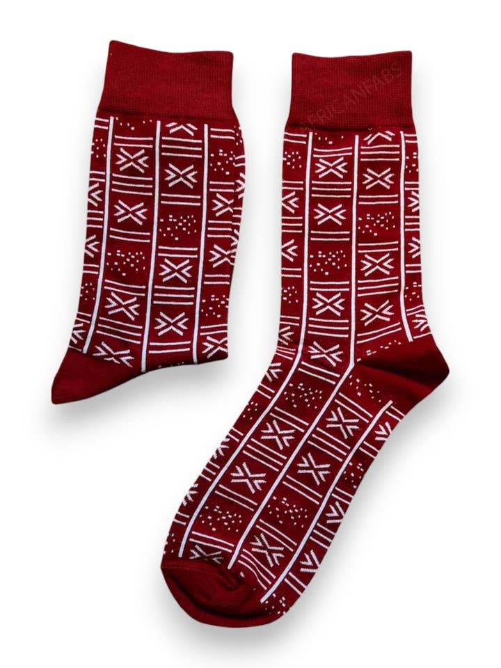 5 pairs - African socks / Afro socks / Bogolan socks - Red for wholesale by AfricanFabs