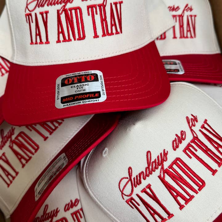 KENZKUSTOMZ - Wholesale Trucker Hat - Women's - Sundays Are For Tay + Trav - Red Vintage Trucker Hat