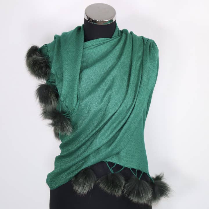 Tivello - Wholesale Scarf - Women's - Grace Cashmere Scarf With Faux Fur Pom Poms