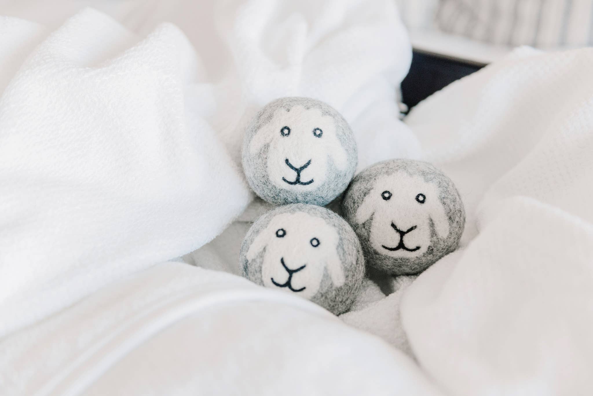 Mama Moon Boutique LLC - Wholesale Dryer Balls - "Smiling Sheep" Hand-Felted 6-Pack Wool Dryer Balls2
