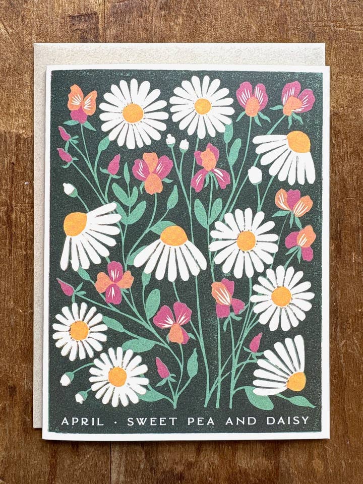 Fiori del Mese di Nascita: Biglietto di Auguri di Aprile per la vendita all'ingrosso da parte di Katharine Watson