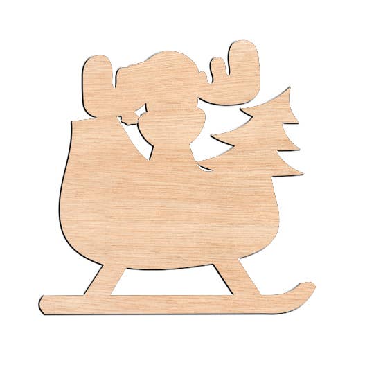 Moose in Sleigh - Raw Wood Cutout for wholesale by Ortmann Woodcraft