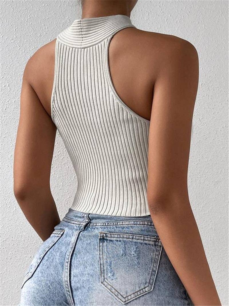 safistyle - Wholesale Knit Top - Women's - Cross Halter Ribbed Crop Top1