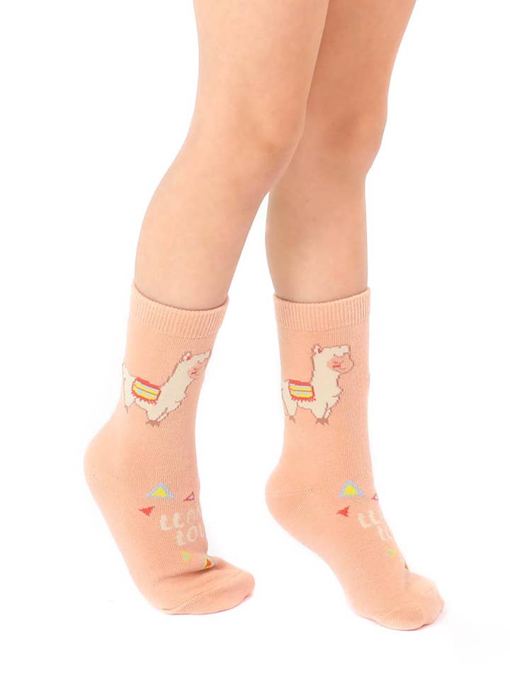 Living Royal - Wholesale Socks - Kids - 3D Packaged Crew Socks - Kids - "Llama Love" - Beige