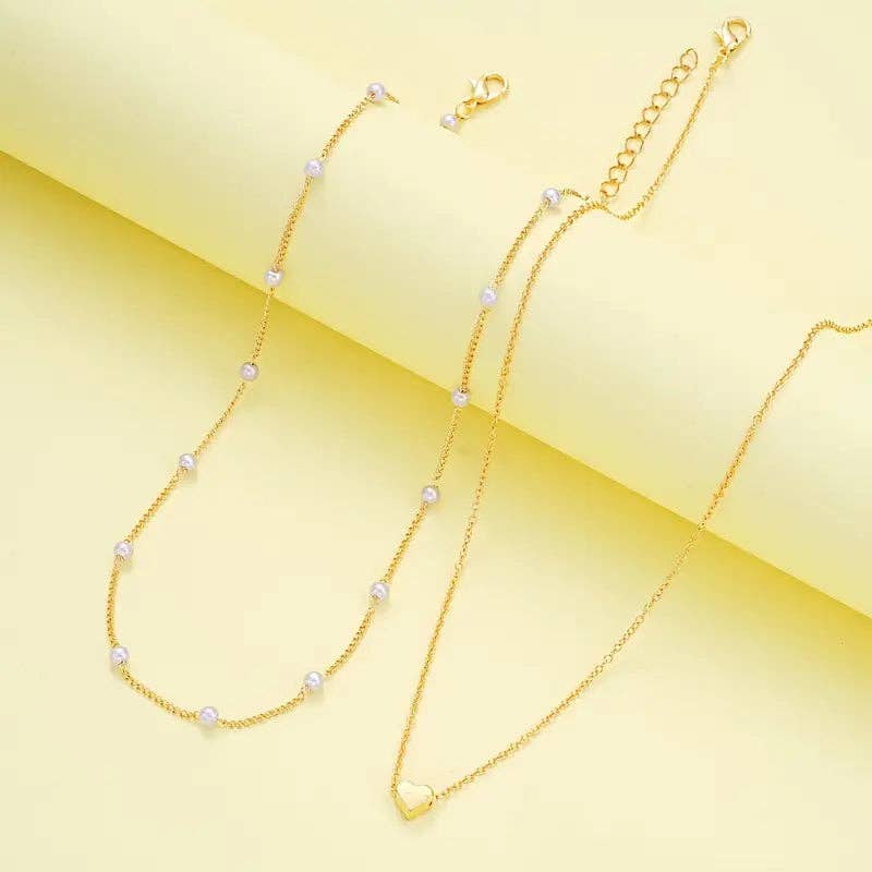 Huis Van Merken – Conjunto de joias por atacado – Conjunto de joias com 3 peças de coração e pérola – colar e pulseiras para encontros e férias1