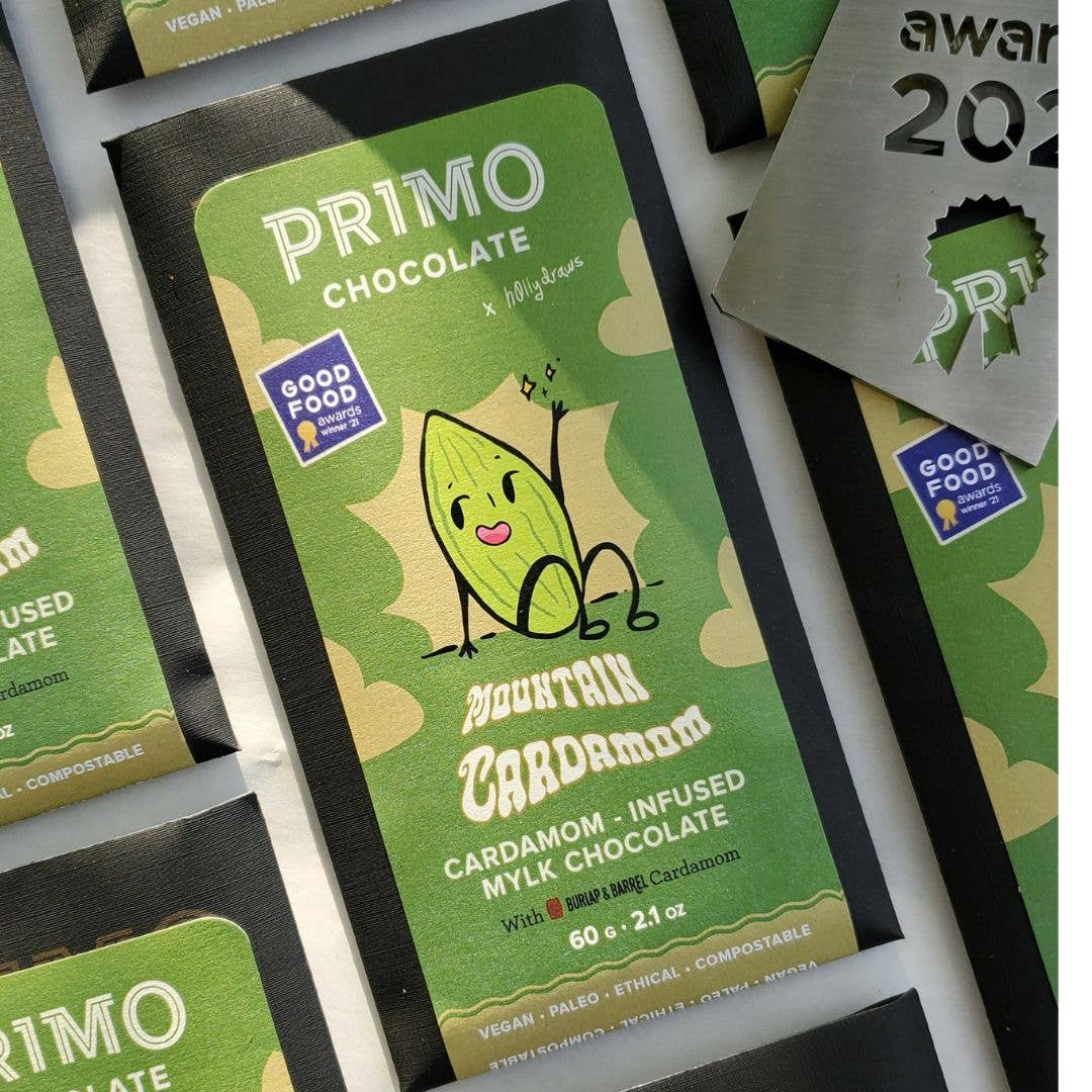 PRIMO BOTANICA CHOCOLATE - Wholesale Chocolate Bar - CARDAMOM + COCONUT MILK CHOCOLATE4