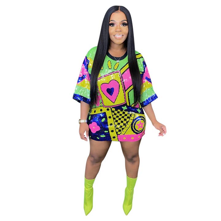 MB Fashion Wholesale - Wholesale Dress - Women's - MB FASHION SEQUIN MINI SHIRT LOOSE DRESS 9984LY20