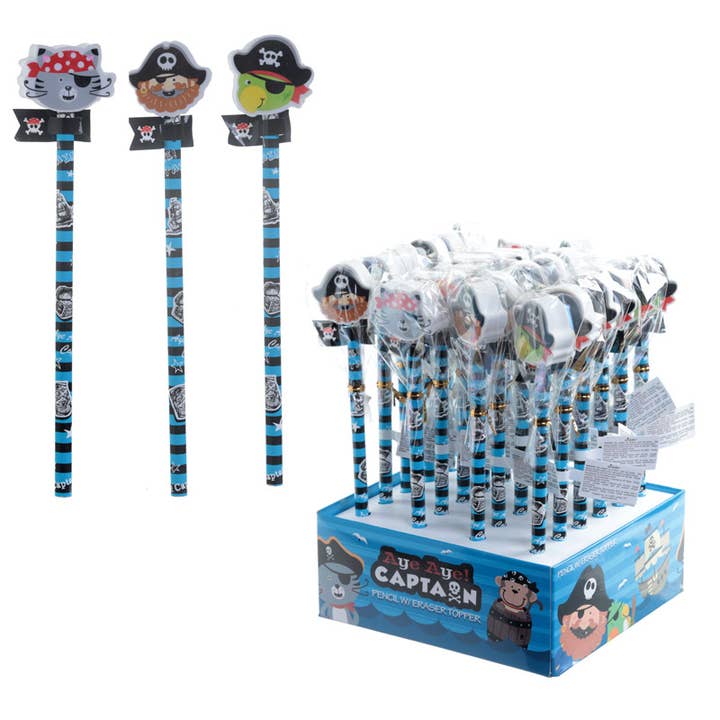 Aye Aye Captain Pirate Pencil with Eraser Topper for wholesale by Puckator EU