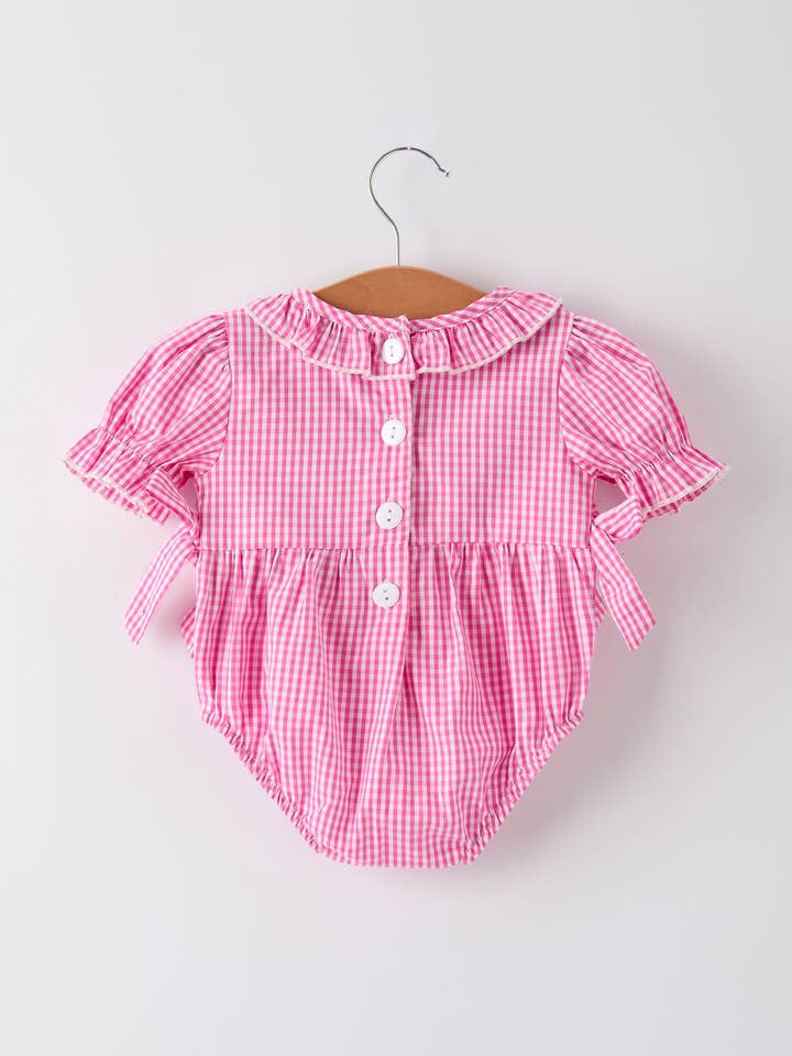 Rylee Faith Designs - Wholesale Bodysuit (Non-Footed) - Baby - Bow Embroidered Plaid Baby Girl Romper1