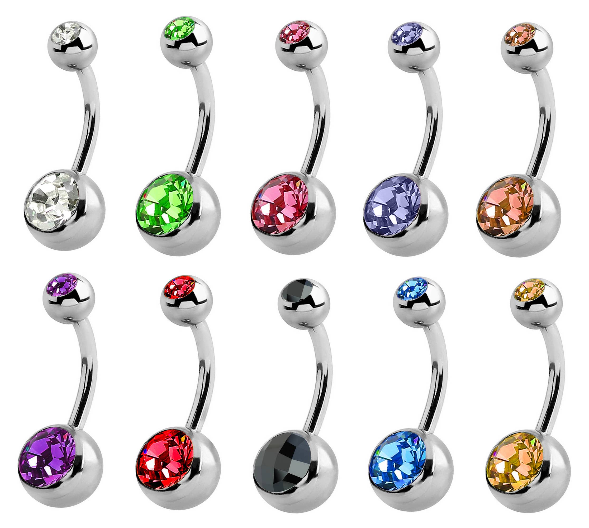 Bodytrend - Wholesale Belly Ring - Double Jeweled Bananabell Belly Ring, Surgical Steel 316L5