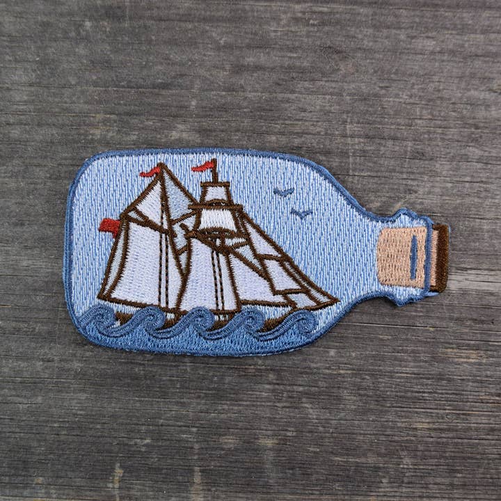 Ship in a Bottle Embroidered Patch for wholesale by Quiet Tide Goods