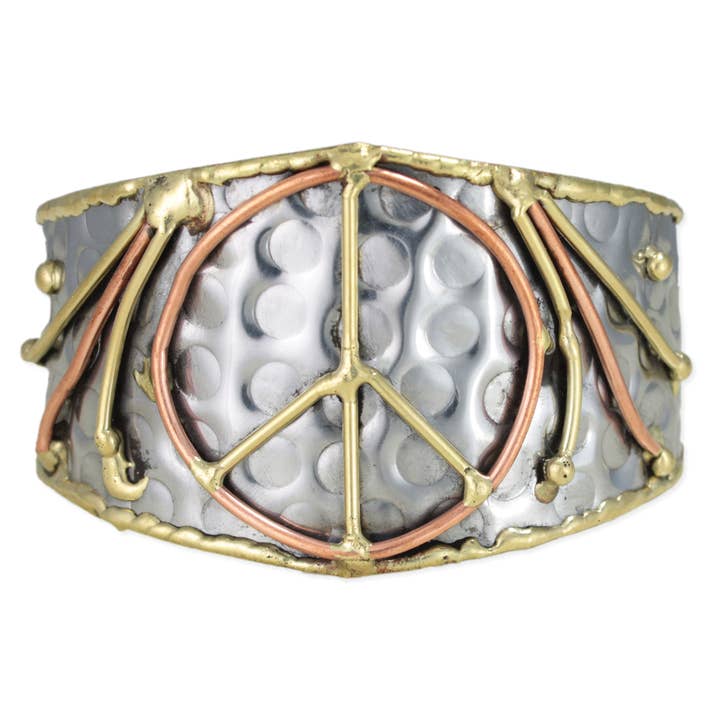 ZAD - Wholesale Cuff Bracelet - Wide Mixed Metal Peace Sign Cuff Bracelet1