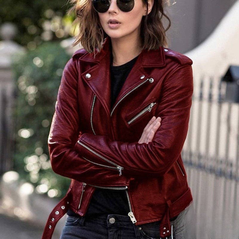 UZ Wholesale Store - Vendita all'ingrosso Giacca in pelle - Donna - Giacca motociclista in pelle aderente e corta3