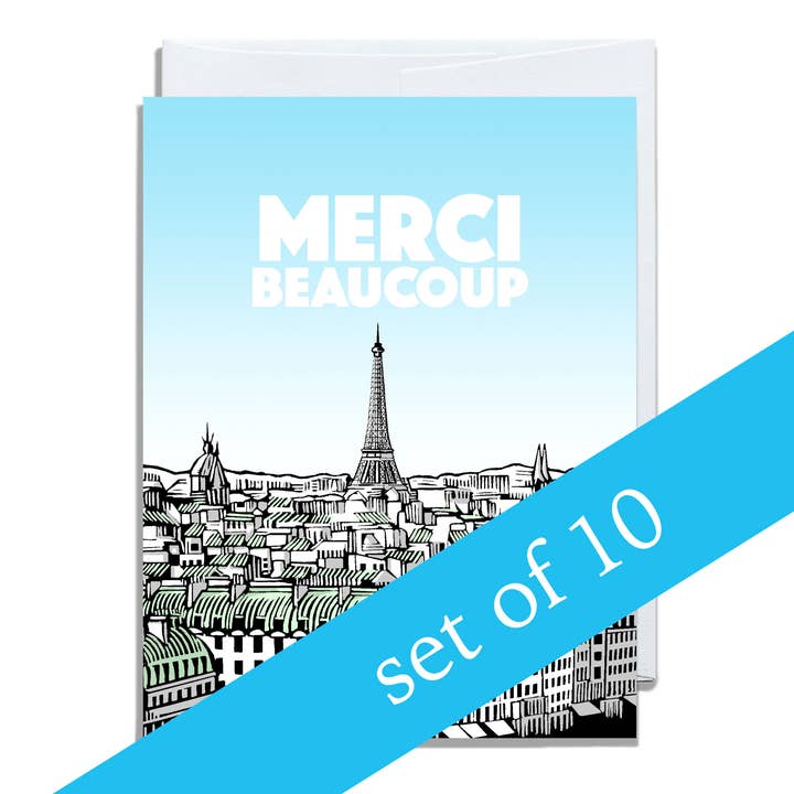 Merci - Set di dieci biglietti di ringraziamento per la vendita all'ingrosso da parte di Daniel Joseph Durkin Illustrations