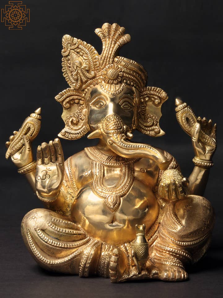 10 ”sittande Lord Ganesha i turban | Mässingsstaty för wholesale av Exotic India Art
