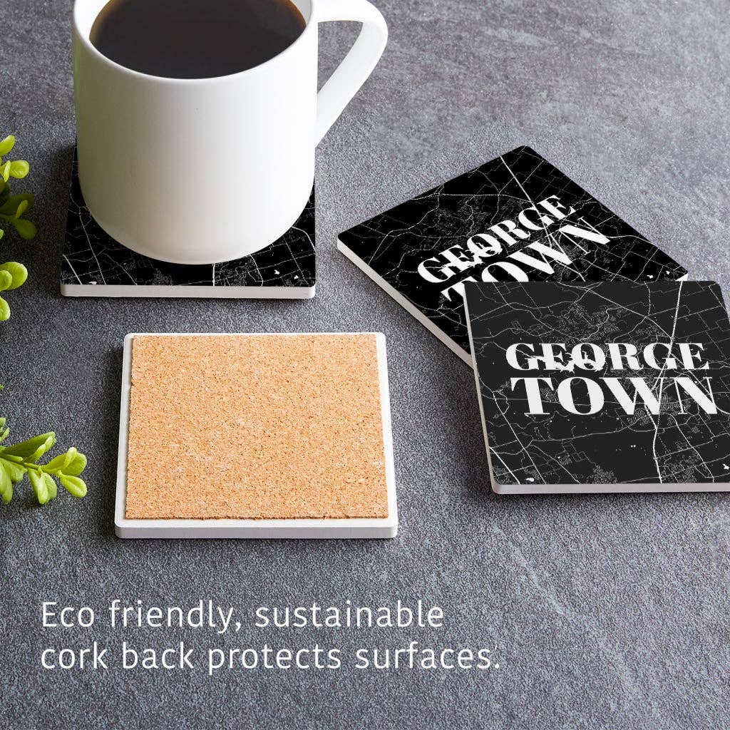 Love Local - Wholesale Coasters - Minimalistic B&W Texas Georgetown Map| Absorbent Coasters | Set of 4 | Min 24