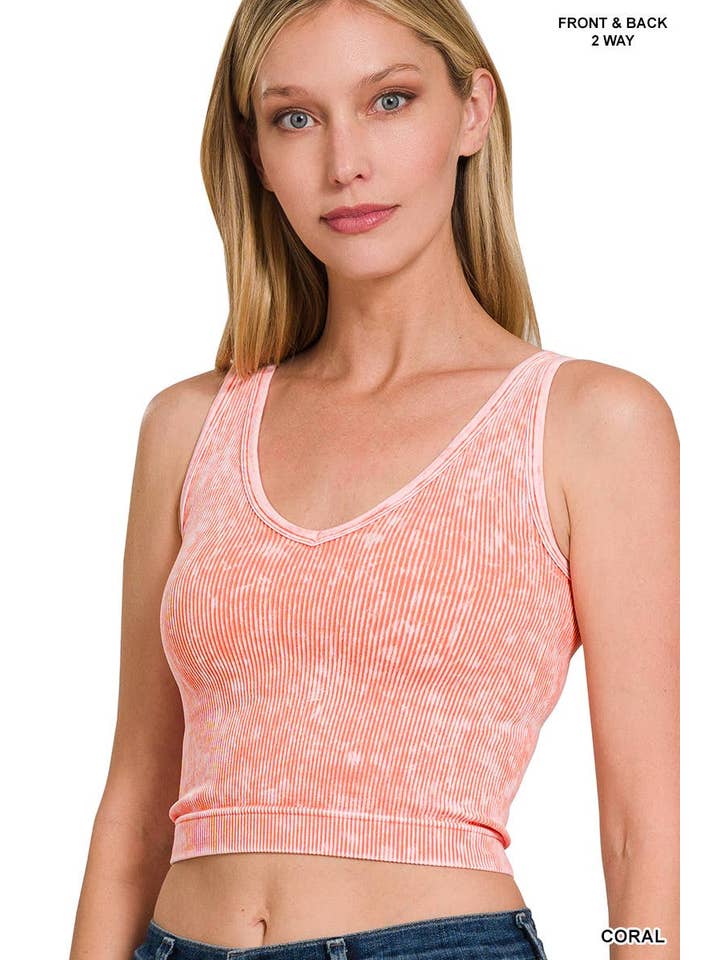 Vanilla Monkey - Vente Débardeur – femme - Débardeur court côtelé lavé à encolure bidirectionnelle