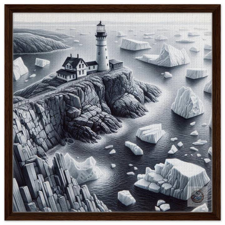 Driftwood Creations – wholesale Art print – Lighthouse Amidst the Ice: Newfoundland's Frozen Shoreline
