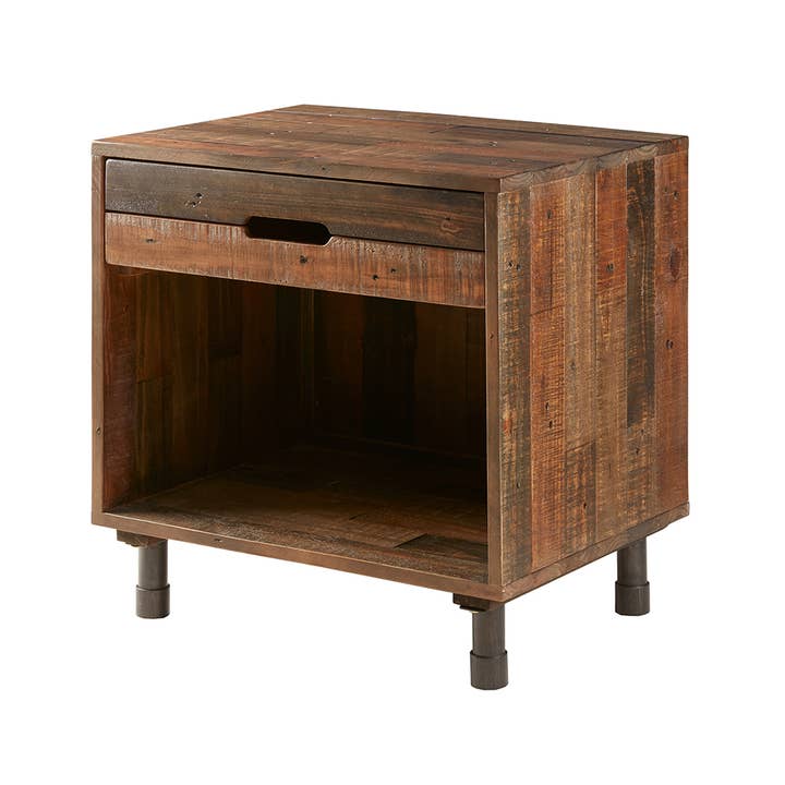 Olliix - Wholesale Bedroom Furniture - Industrial Wood Nighstand with Drawer and Storage, Dark