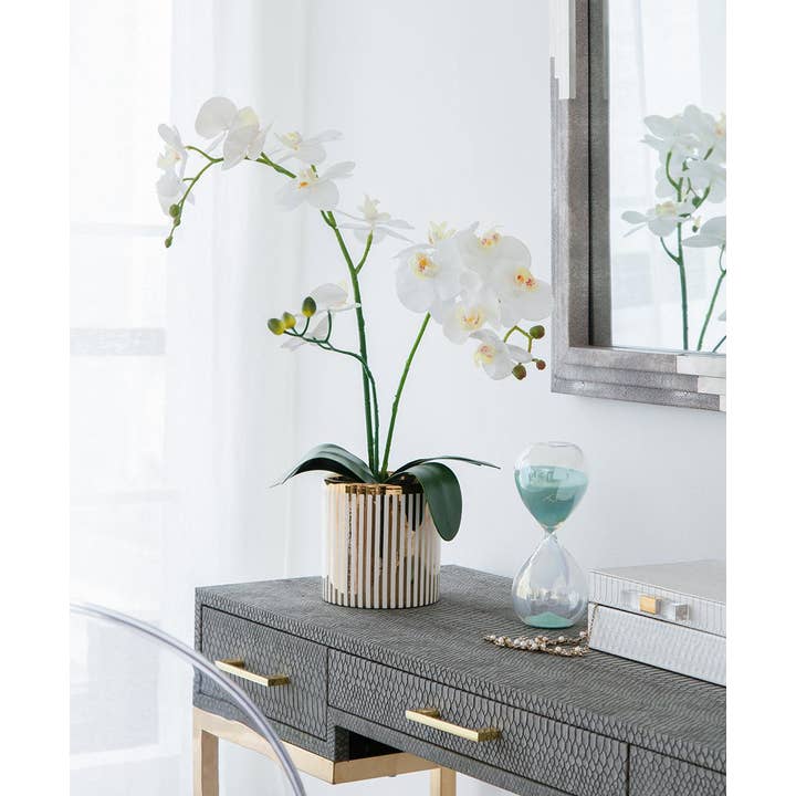 A&B Home Group Inc. – wholesale Artificial flowers – 9.5x6x20.5"H Artificial White Orchid in Gold Striped Pot5