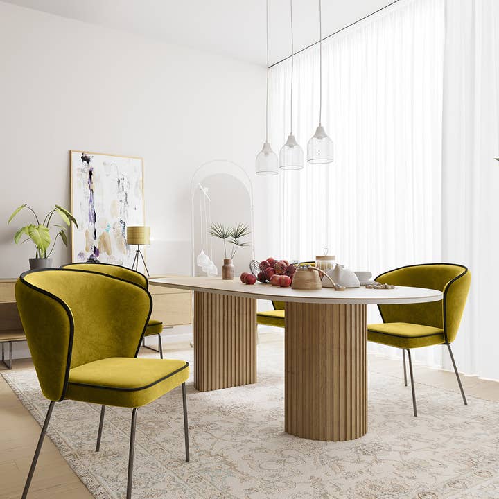 Potiron - Vente Chaises - Chaise Gaya à liseré en velours – Jaune Moutarde