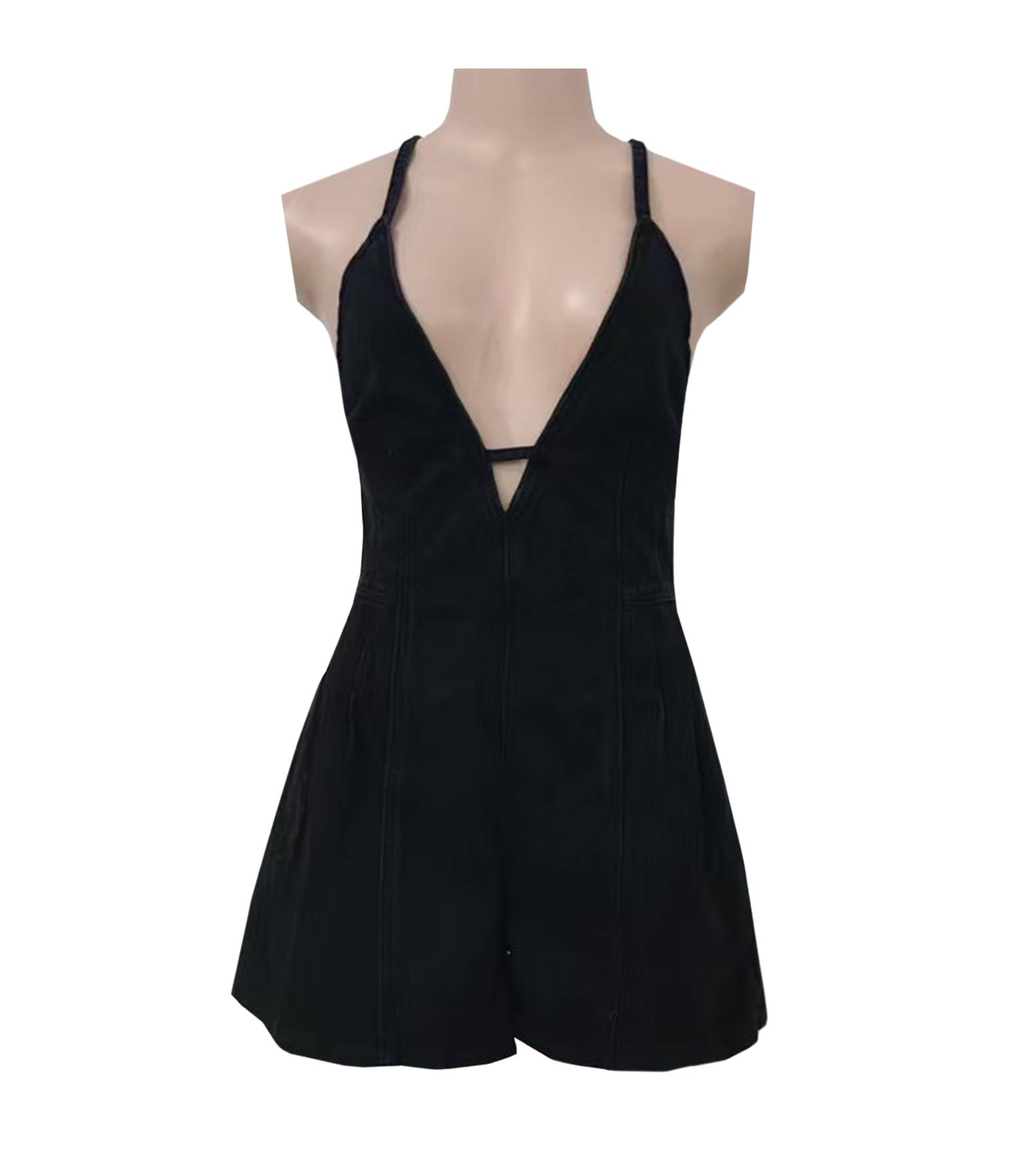 Rosa Clothing - Wholesale Romper - Women's - Western cowgirl Style chill Denim romper strappy shortall0