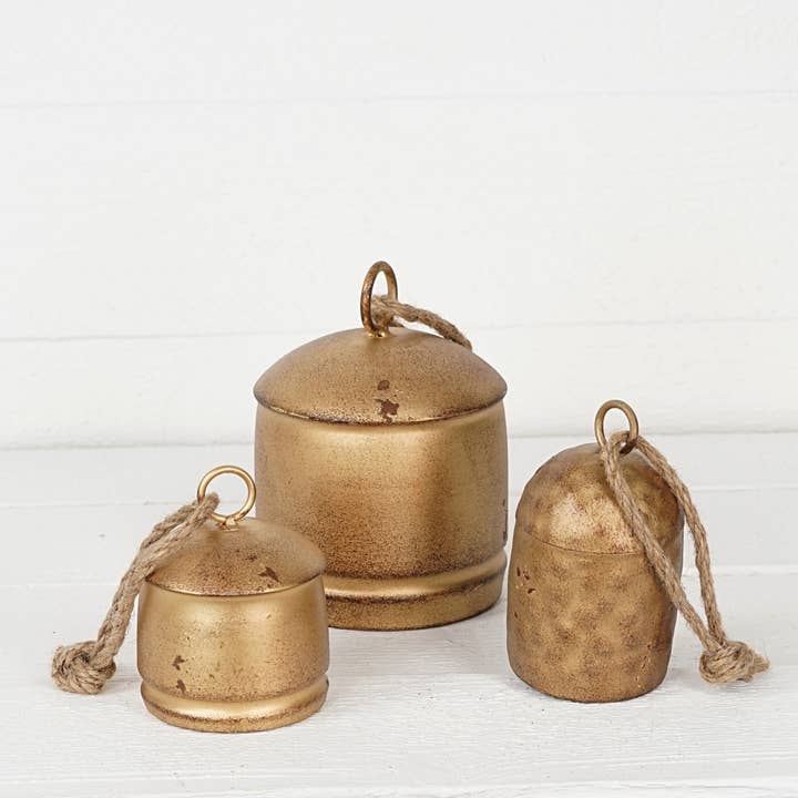 Holiday Depot Inc. - Wholesale Ornament - M32500-Vintage Gold oval shape cow bell w. loop (6inL)5