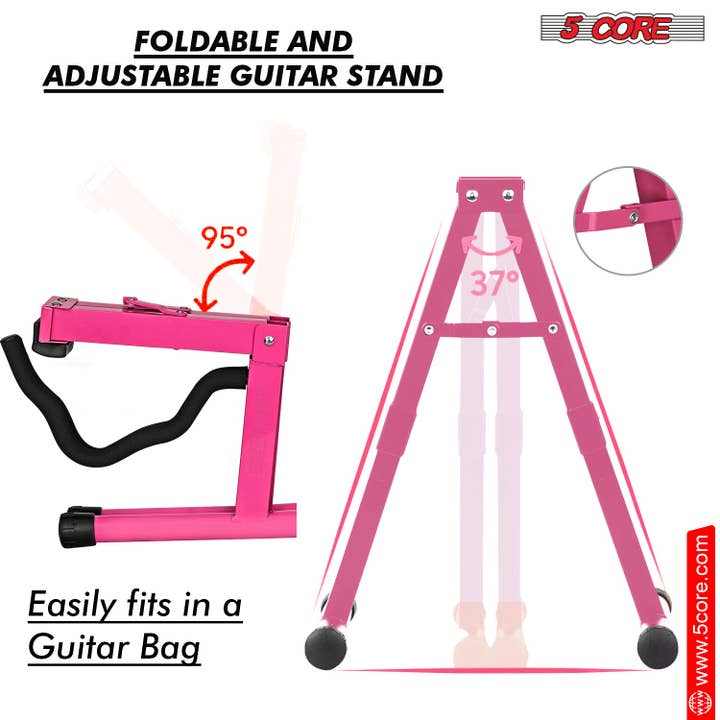 K Cube Inc - Wholesale Musical Instrument - 5Core Guitar Stand Floor A Frame Electric Acoustic Bass Soporte Para Guitarra PINK6