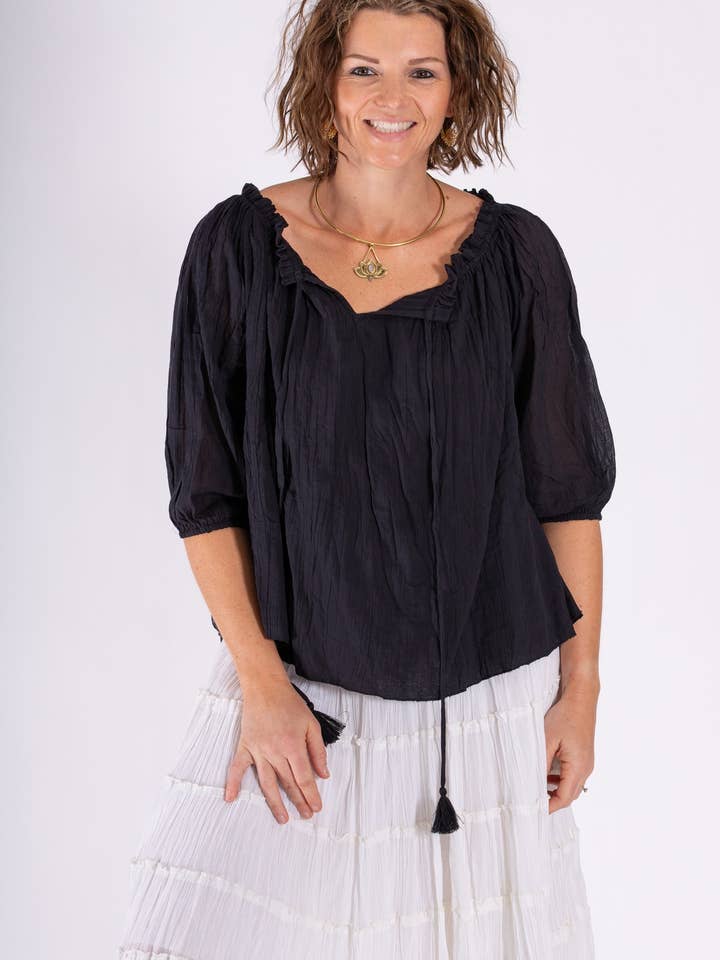 Ombak Designs - Wholesale Blouse – Women’s - BOHO CHEESECLOTH COTTON GYPSY TOP