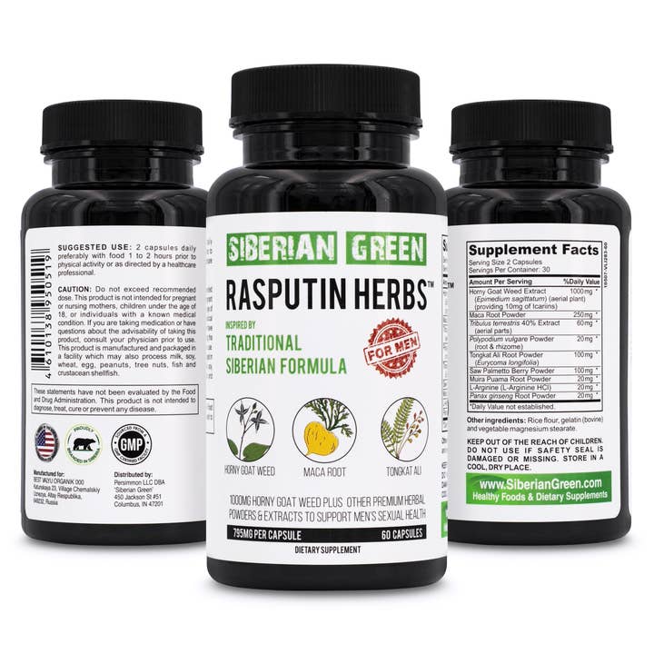 SiberianGreen - Wholesale Oral Supplement/Vitamin - Rasputin Herbs with Horny Goat Weed Maca Root Tongkat Ali Co