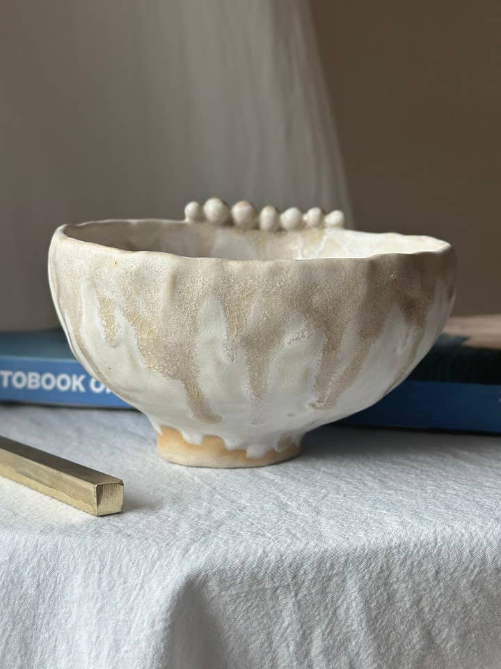 Single pinched bowl "Pearl" / wood ash enamel 🪵 for wholesale by Laëtitia Fauchere