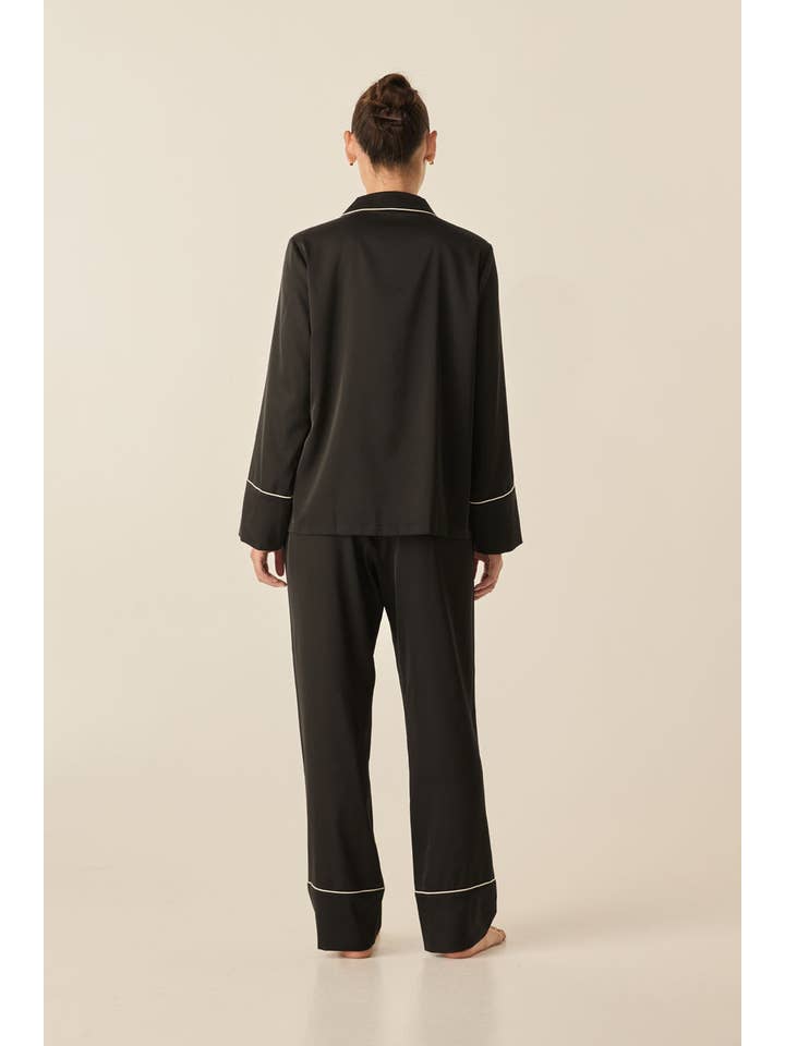 Gingerlilly - Wholesale Sleepwear Set - Women's - Recycled Satin Pyjama Long Set - Adele Black3