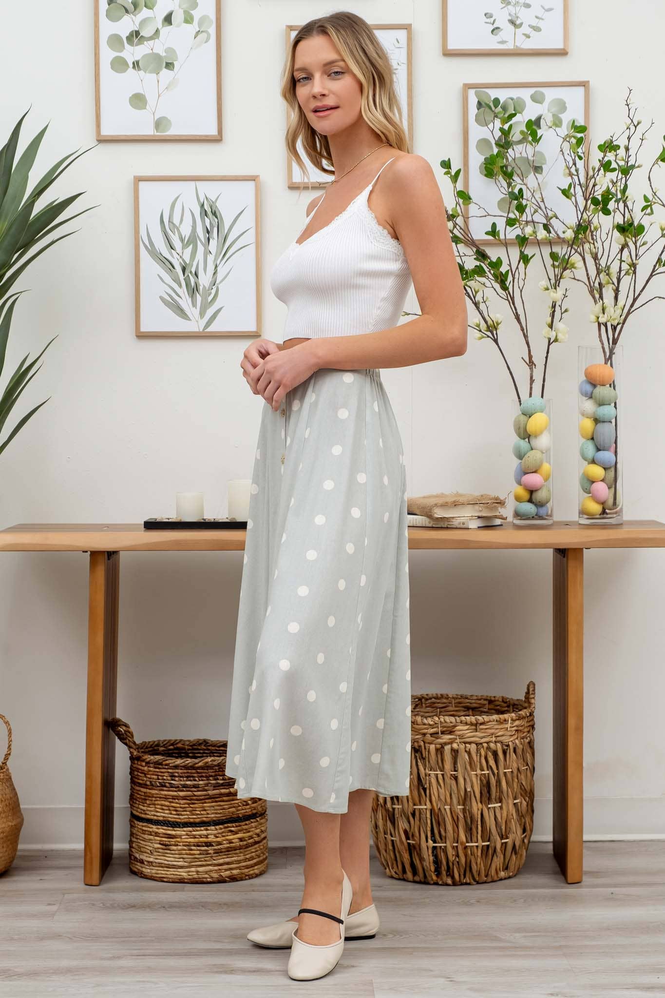 Blu Pepper - Wholesale Skirt - Women's - POLKA DOT BUTTON DOWN MIDI SKIRT10