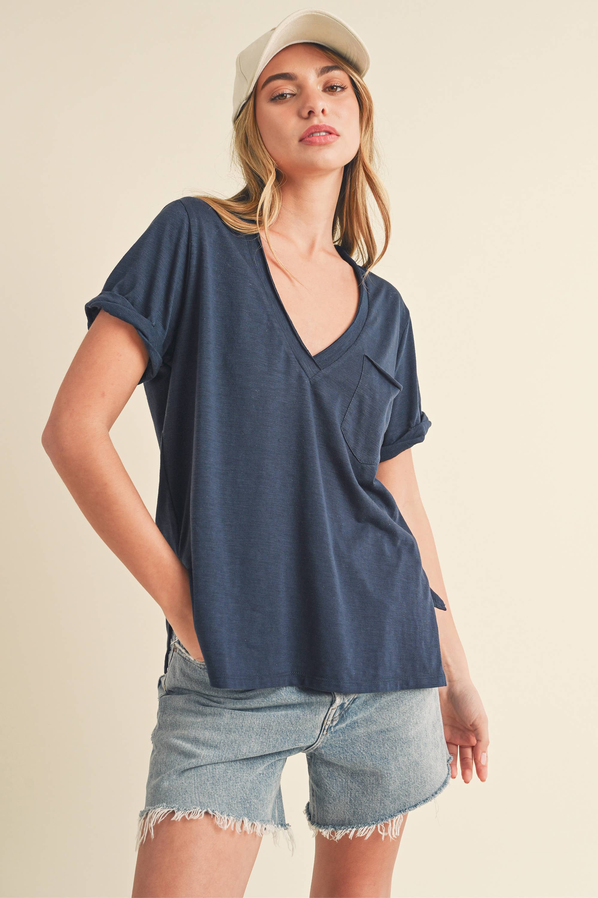 AEMI + CO - Wholesale T-Shirt - Women's - 8286DK Zoie V-Neck Short Sleeve Top17