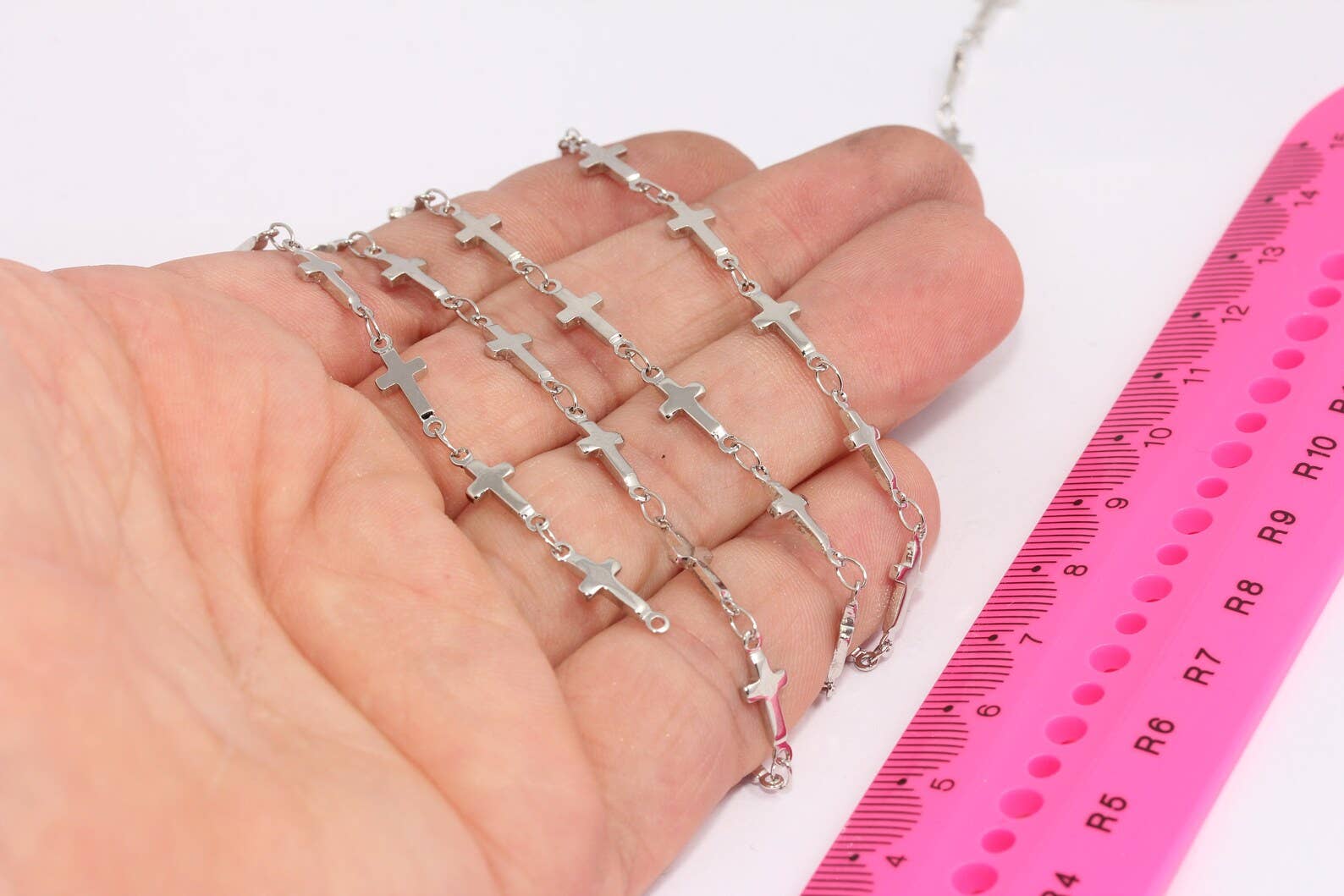 QueenJewelryM - Wholesale Link & Chain Necklace - 5x13mm Rhodium Plated  Cross Charm Soldered Chain, CHK6000