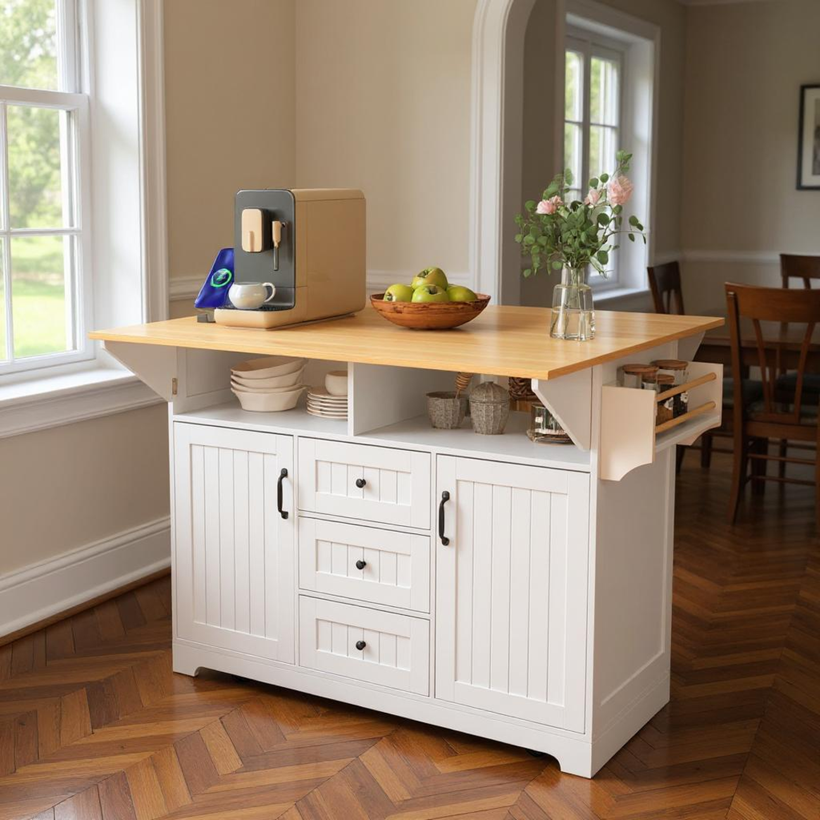 HOMYCASA DESIGN INC - Vente Rangements/organisateurs de cuisine - Îlot de cuisine avec rangement et plan de travail rabattable3