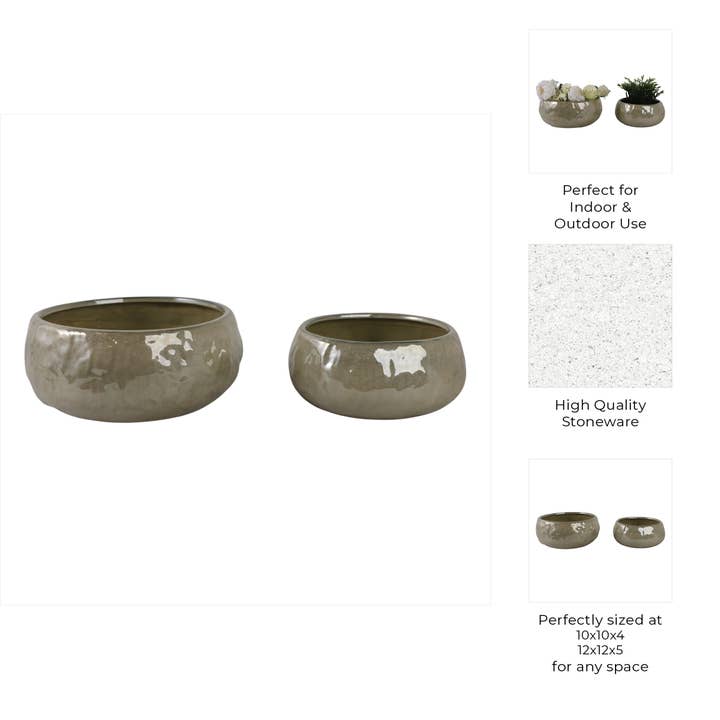 Sagebrook Home - Wholesale Plant Pot - Ceramic Iridescent Bowl Planter Set of 2 - Green, 10/12 in3