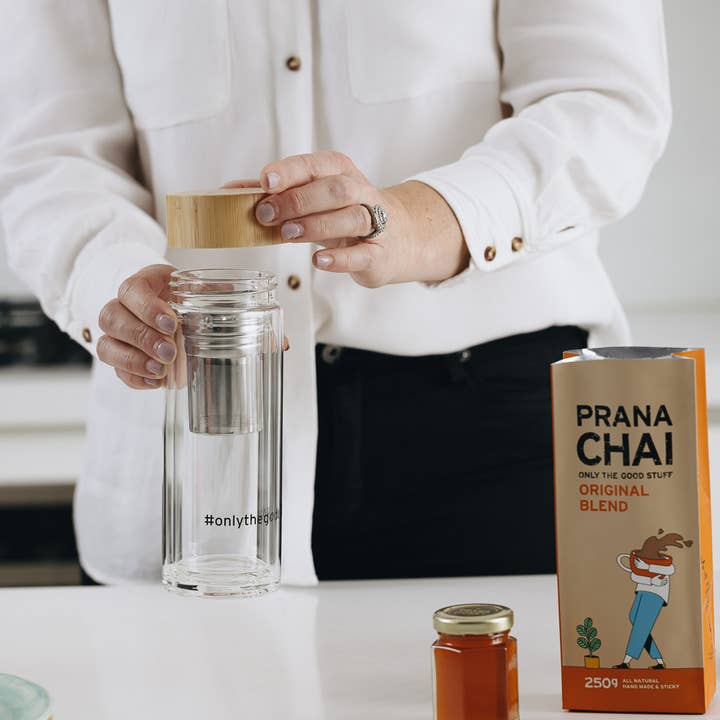 Prana Chai - Wholesale Tea Strainer/Infuser - Prana Chai Double-Wall Insulated Glass Cold Brew Infuser2