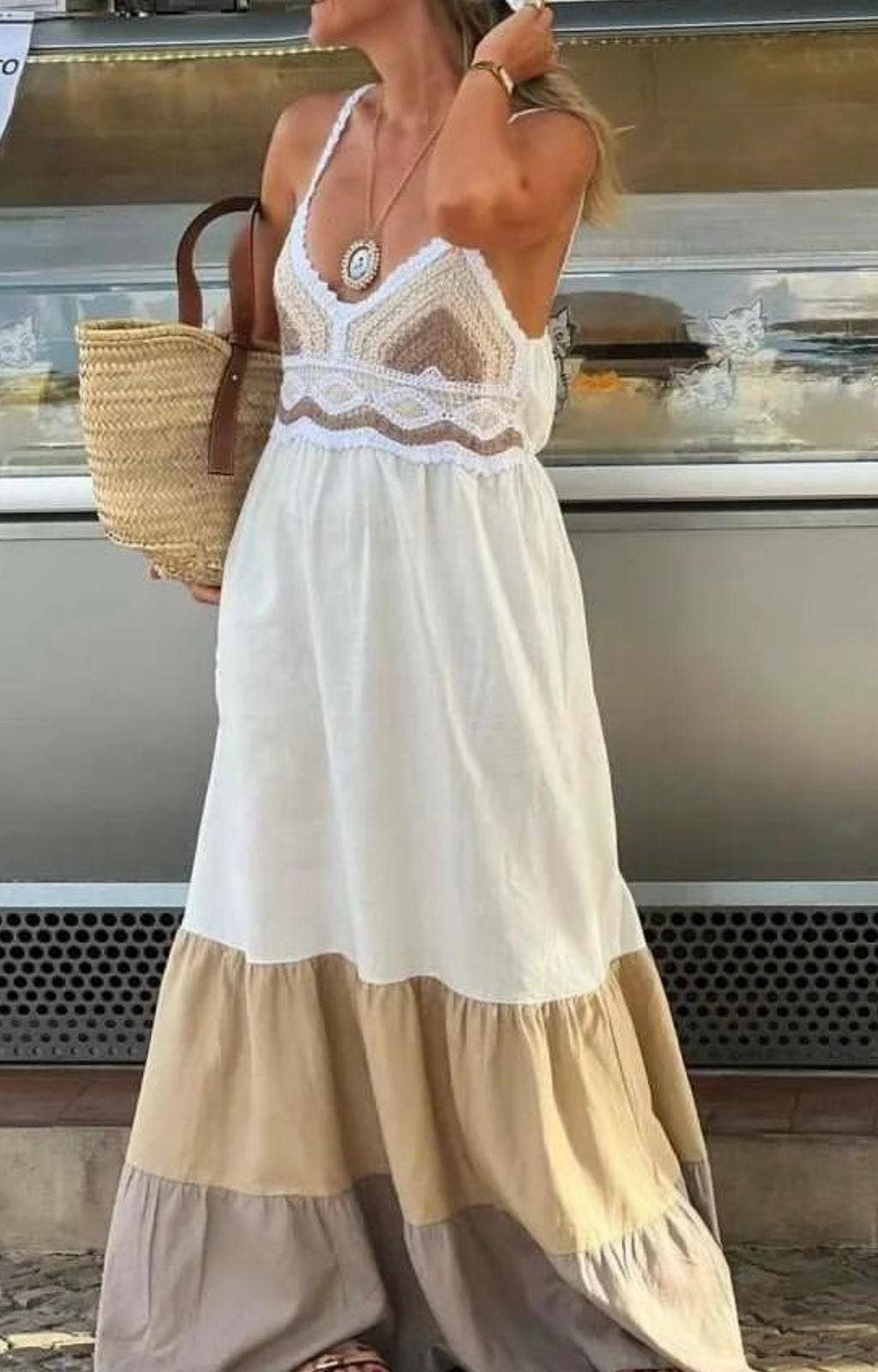 LORIANE - Venta al por mayor Vestido - Mujer - Vestido largo sin mangas bordado, talla única14