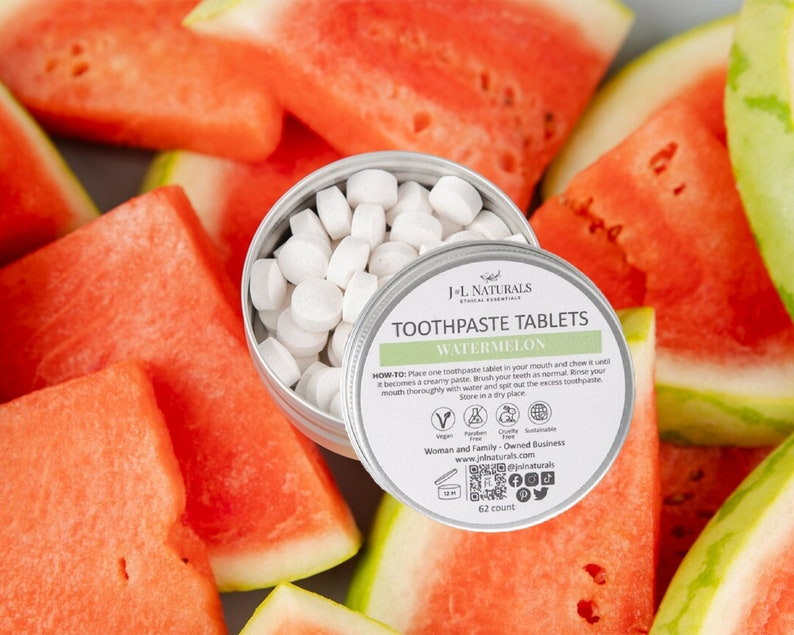 J&L Naturals – wholesale Toothpaste – Watermelon Toothpaste Tablets - Natural Dental Care Tabs2
